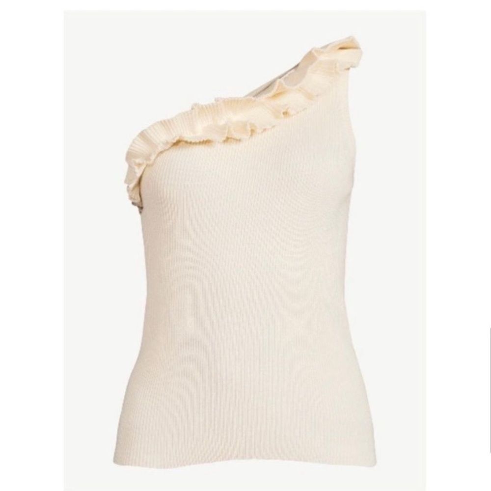 sofia by sofia vergara Cream One-Shoulder Ruffle Ribbed Tank - Picture 5 of 9